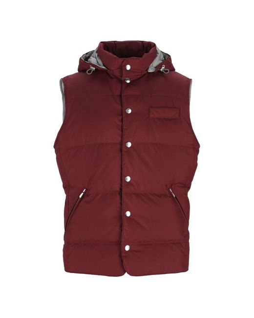 Brunello Cucinelli Red Hooded Down Vest for men