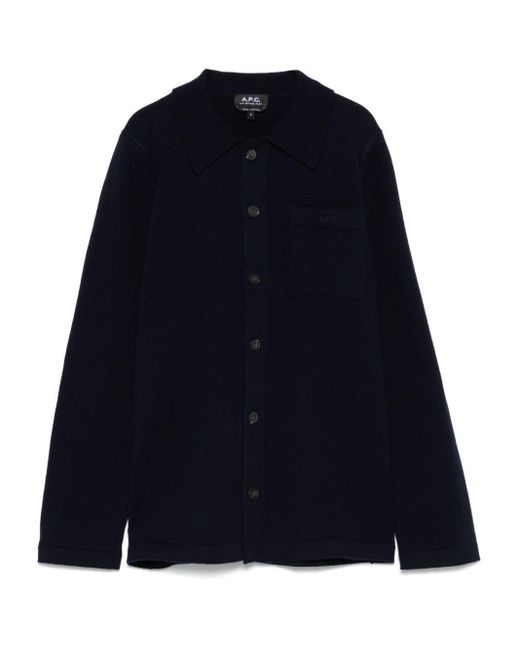 A.P.C. Blue Midnight Wool Shirt With Chest Pocket
