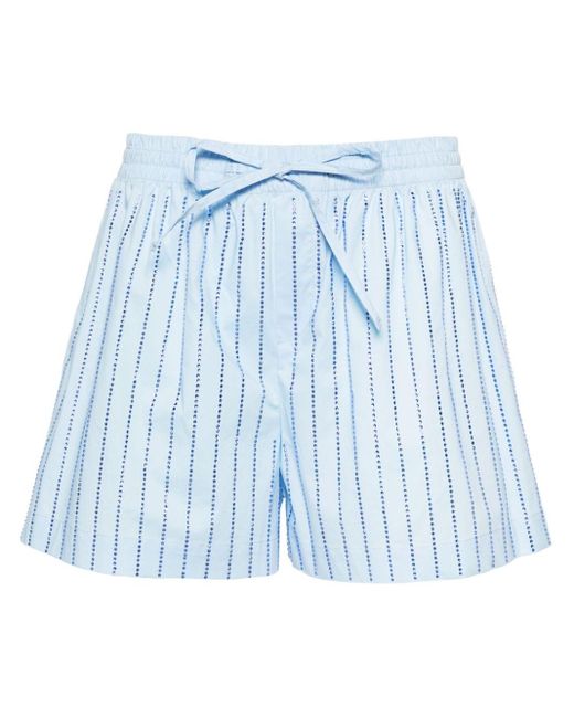 GIUSEPPE DI MORABITO Blue Rhinestone-embellished Striped Mini Shorts