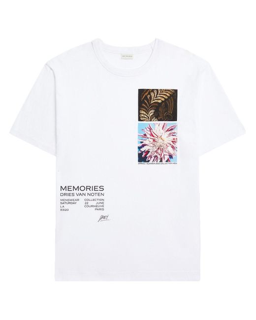 Dries Van Noten White Short Sleeve Graphic Print Crew Neck T-Shirt for men