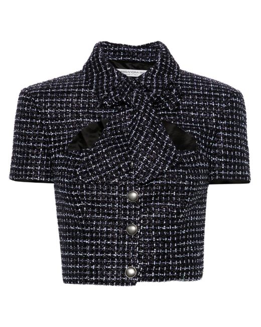 Alessandra Rich Black Checked Tweed Cropped Jacket