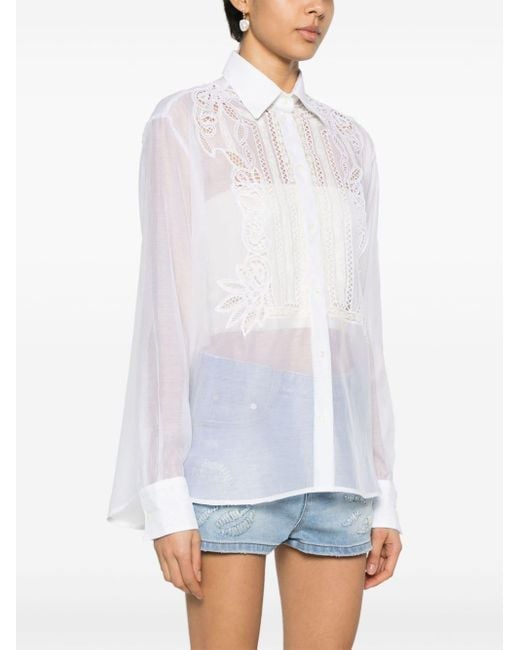 Ermanno Scervino White Cut-out Detail Semi-sheer Blouse