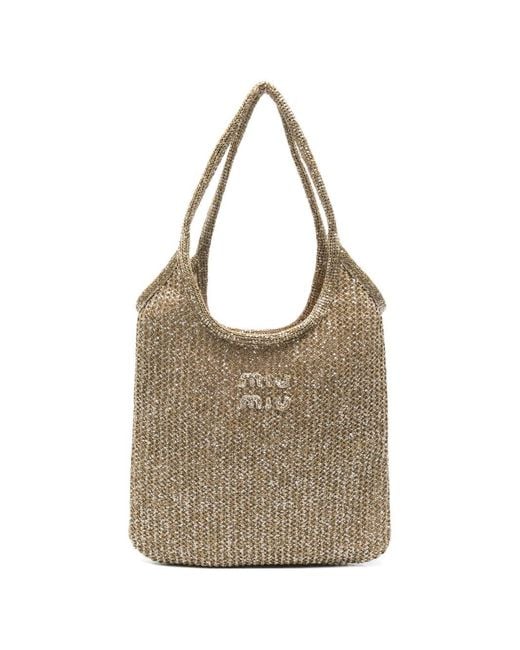 Miu Miu Natural Ivy Sequined Net Shoulder Bag