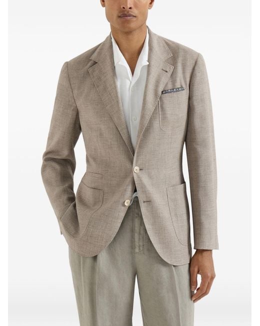 Brunello Cucinelli Brown Linen And Silk Single-Breasted Jacket for men