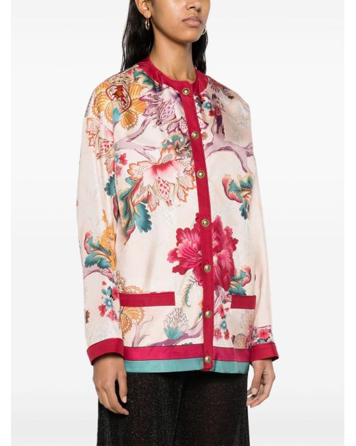 F.R.S For Restless Sleepers Pink Printed Silk Jacket