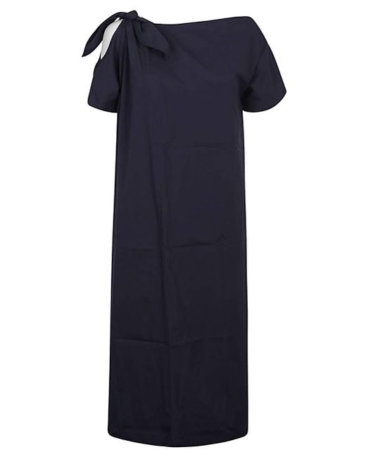 Liviana Conti Blue One-Shoulder Cotton Blend Long Dress