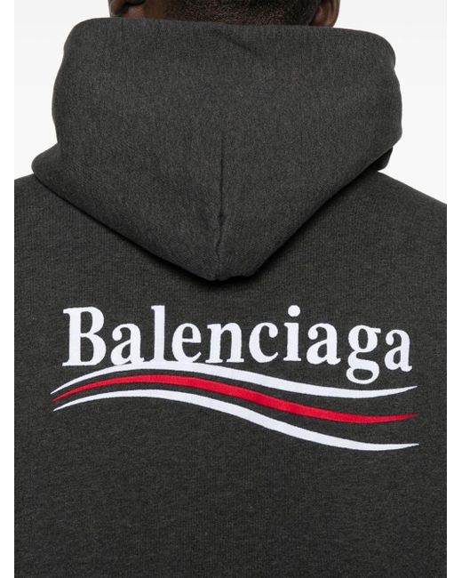 Balenciaga Black Logo-Embroidered Cotton Hoodie for men