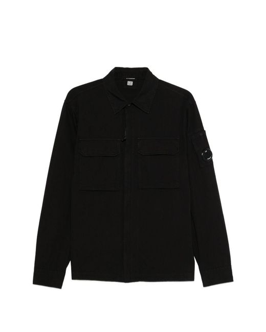 C P Company Black Organic Cotton Overshirt for men