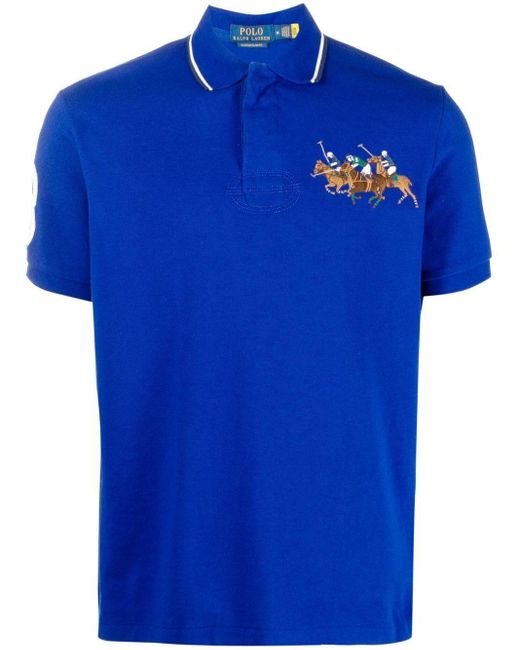 Polo Ralph Lauren Blue Triple-pony Cotton Polo Shirt for men