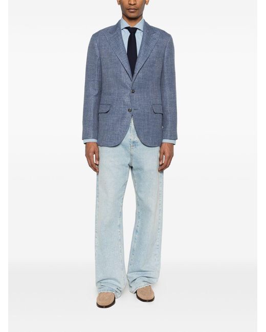 Brunello Cucinelli Blue Wool Blend Single-Breasted Jacket for men