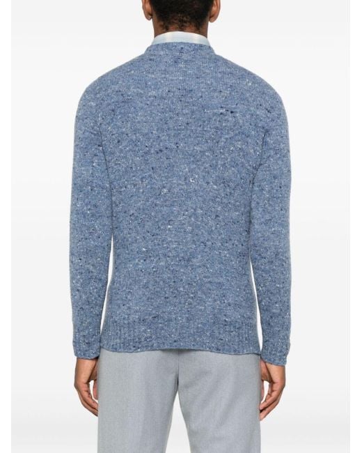 Drumohr Blue Round Neck Worked Neckborder Sweater for men
