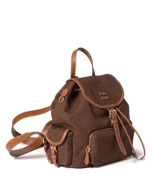 Miu Miu Brown Canvas And Leather Large Backpack