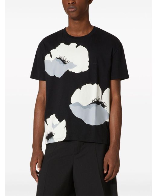 Valentino Black Flower Portrait Cotton T-shirt for men