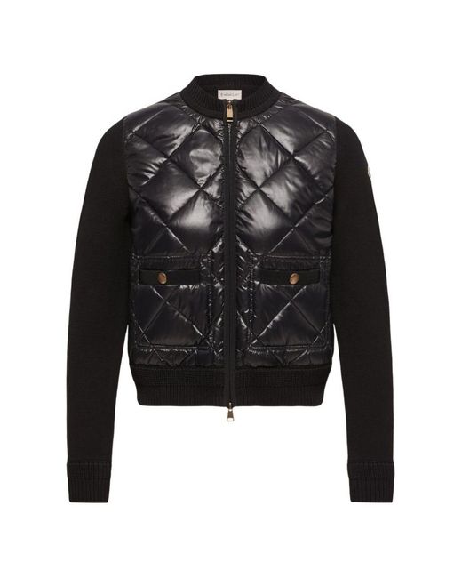 Moncler Black Wool And Nylon Padded Cardigan