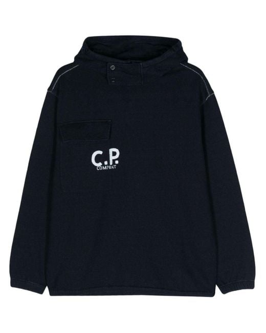 C P Company Blue Logo Cotton Hoodie for men