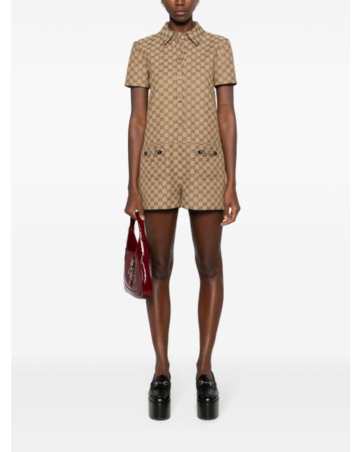 Gucci Natural Brown gg Supreme Canvas Playsuit
