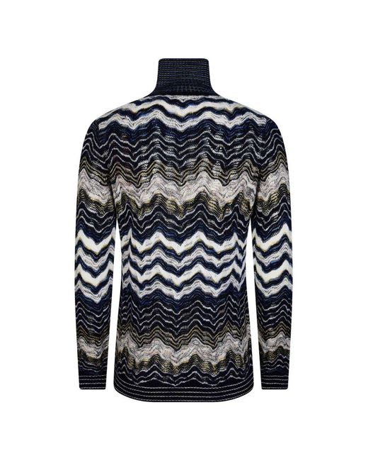 Missoni Blue Zig Zag Motif Polo Shirt