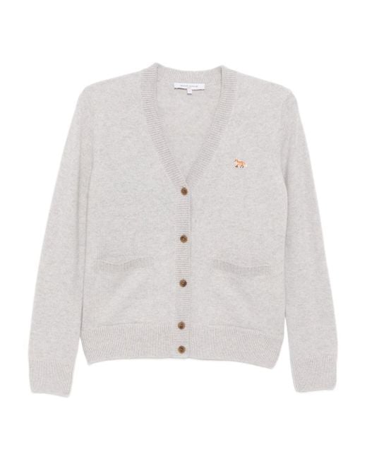 Maison Kitsuné White Baby Fox Lambswool Boxy Cardigan