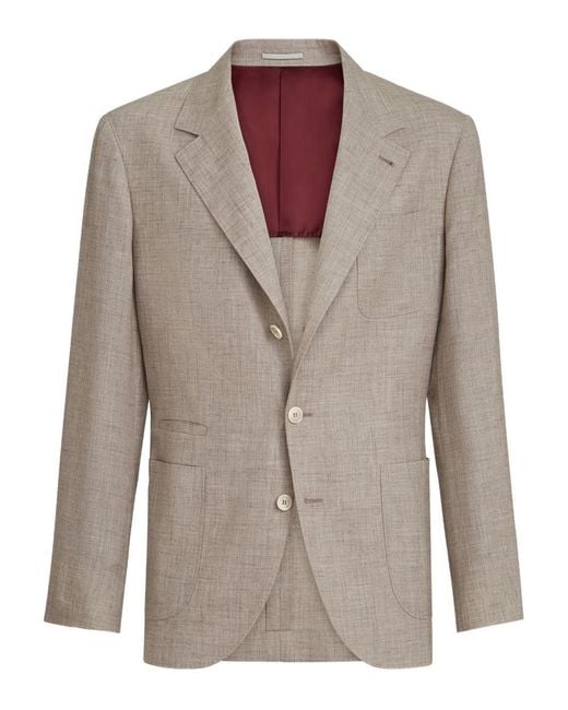 Brunello Cucinelli Brown Linen And Silk Single-Breasted Jacket for men