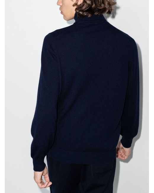 Brunello Cucinelli Blue Cashmere Turtle-Neck Sweater for men