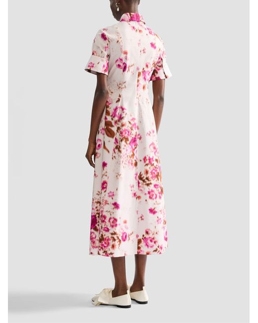 Erdem Pink Floral Print Midi Dress