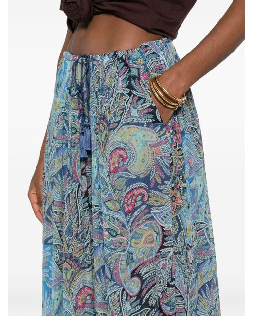 Etro Blue Wide Trousers With Tassels