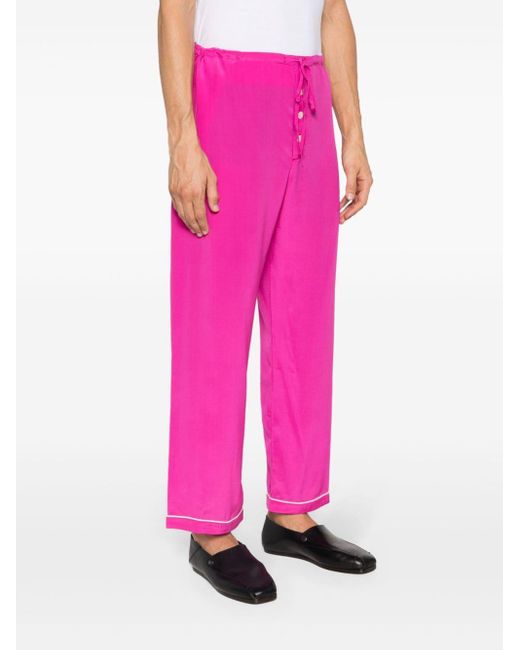 Bode Pink Wide Leg Silk Trousers for men