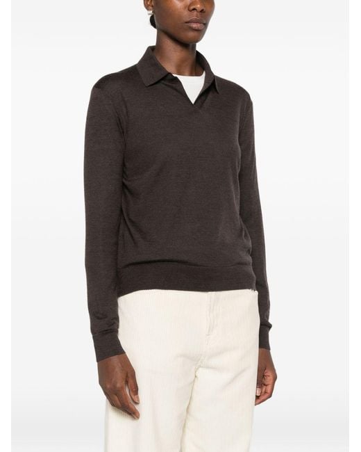 The Row Black Pauli Wool And Silk Polo Sweater