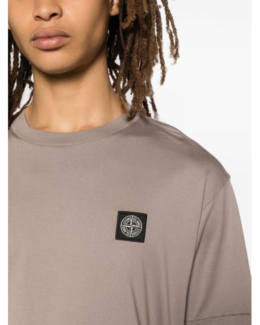 Stone Island Purple Compass-appliqué Cotton T-shirt for men