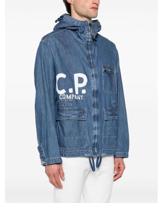 C P Company Blue Hooded Denim Jacket for men