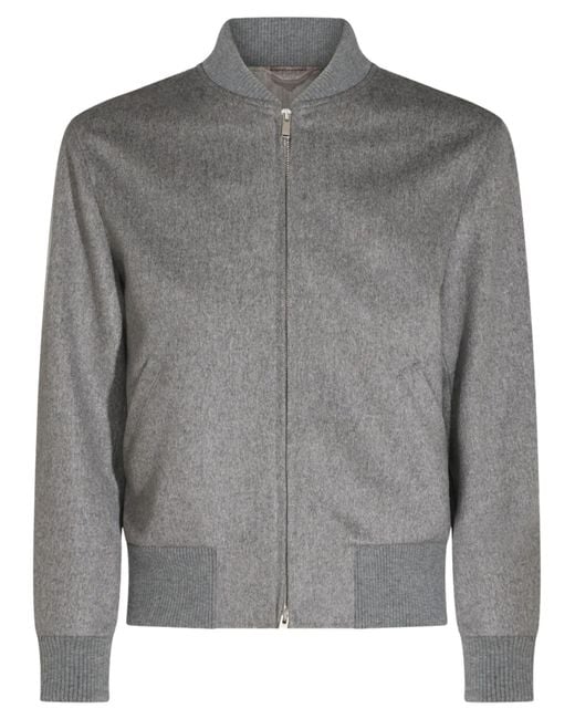 Lardini Gray Ribbed-Trim Wool Bomber Jacket for men