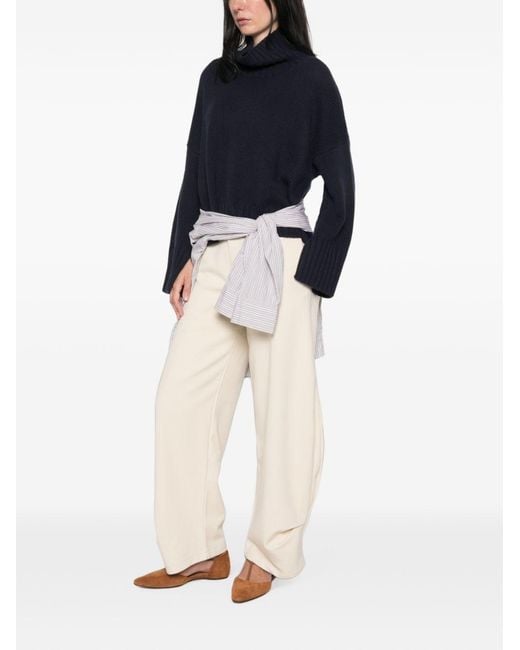 Soft Goat Blue Cashmere Turtle-Neck Sweater