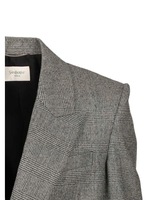Saint Laurent Gray Prince Of Wales Wool Flannel Jacket for men