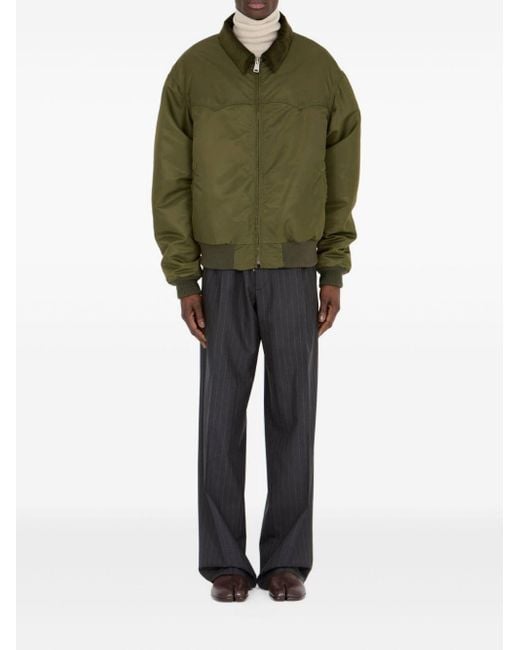 Maison Margiela Green Bomber Jacket With Velvet And Corduroy Collar for men
