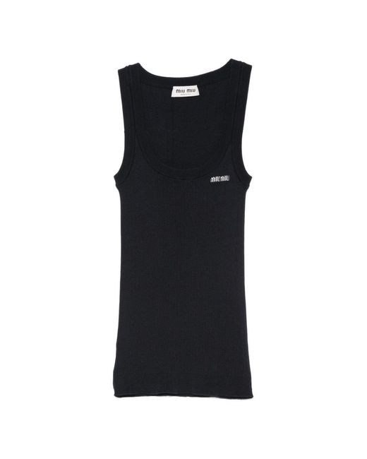 Miu Miu Black Logo Cotton Tank Top
