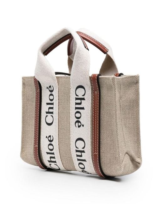 Chloé White Woody Mini Linen Tote Bag