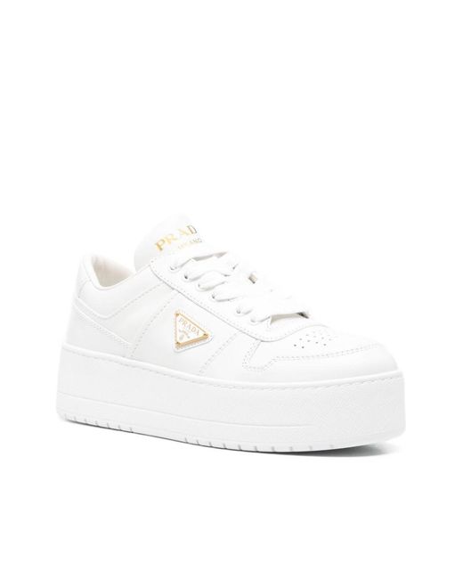 Prada White Downtown Bold Leather Sneakers