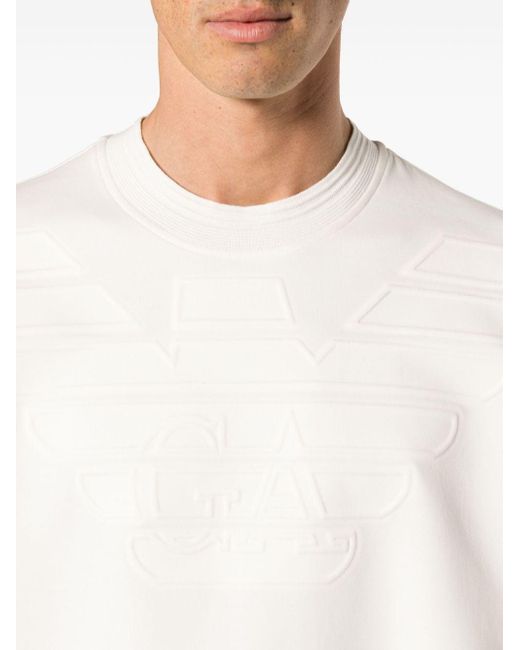 Emporio Armani White Logo-embossed Scuba-jersey Sweatshirt for men