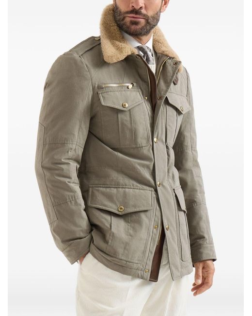 Brunello Cucinelli Gray Technical Cotton Field Jacket for men