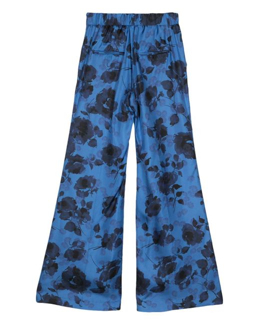 Alberto Biani Blue Floral Silk Wide Trousers