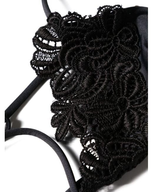 Ermanno Scervino Black Floral-crochet Triangle Bikini