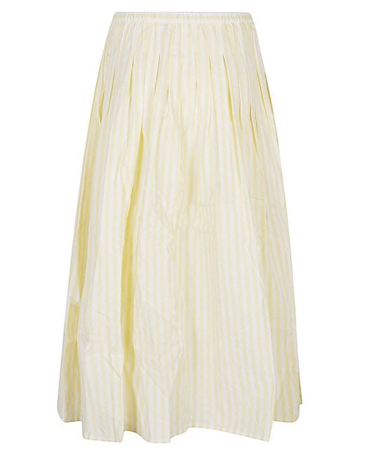 Apuntob White Striped Cotton Midi Skirt