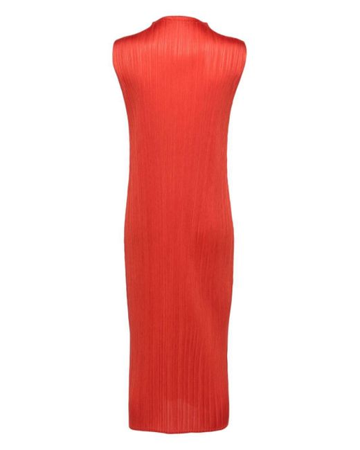 Pleats Please Issey Miyake Red Pleated Tube Long Dress