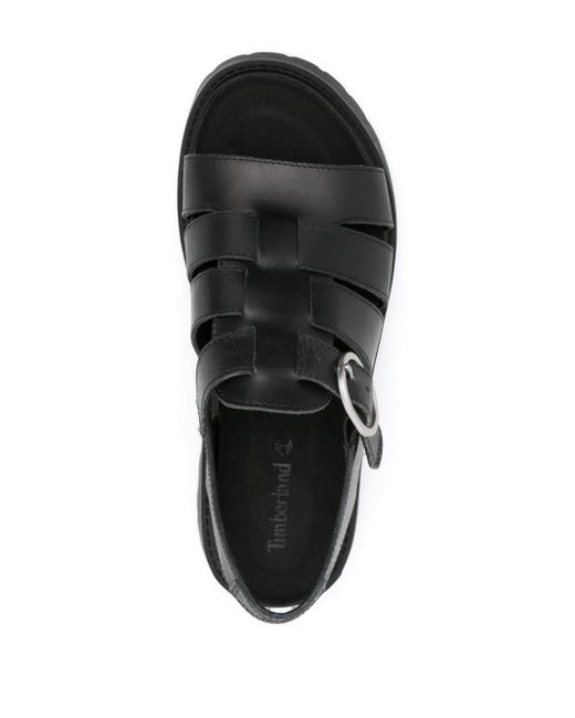 Timberland Black Logo-debossed Leather Sandals