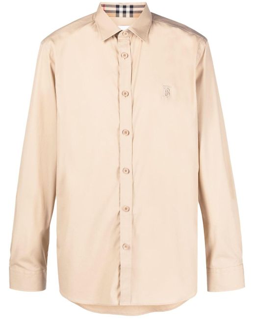 Burberry logo-embroidered Long-Sleeve Shirt - Neutrals