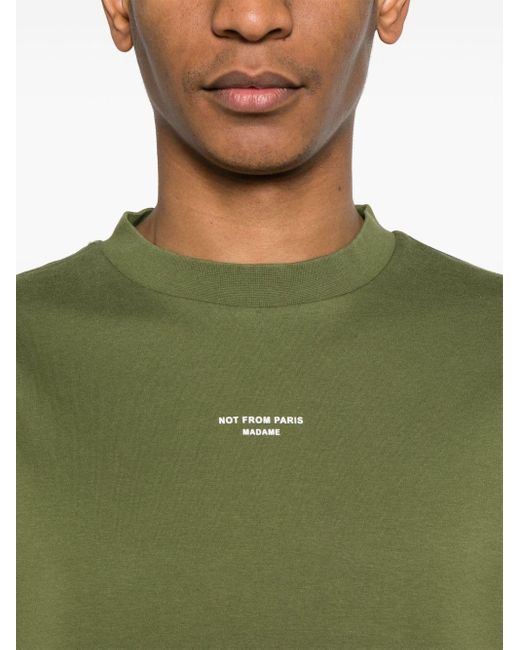 Drole de Monsieur Green Slogan-print Cotton T-shirt for men
