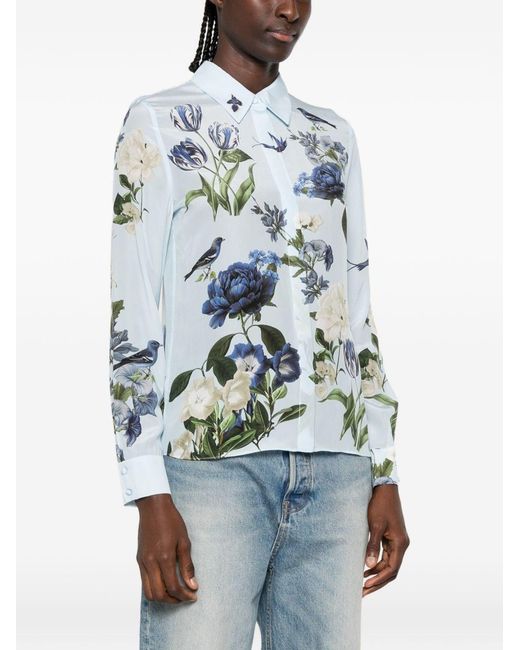 Alice + Olivia Blue Printed Silk Shirt