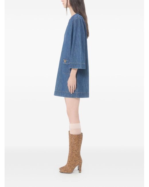 Valentino Blue Vlogo Signature Denim Short Dress