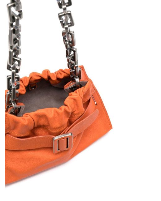 Boyy Orange Square Scrunchy Soft B Chain Leather Shoulder Bag