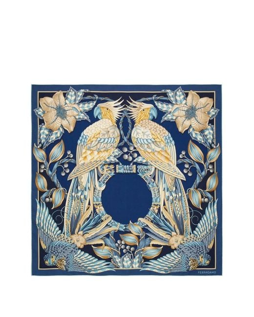 Ferragamo Blue Printed Silk Foulard